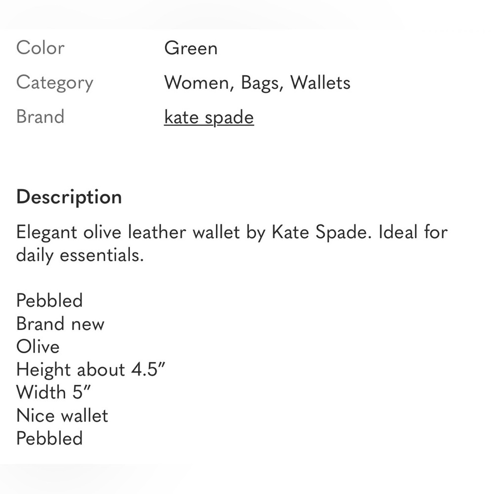 NWT Kate Spade Forest Olive Green Leather Wallet - Picture 6 of 6